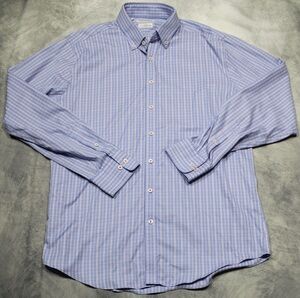 Twillory Dress Shirt Mens 17 36/37 Blue Plaid Non Iron Safe Cotton Long Sleeve